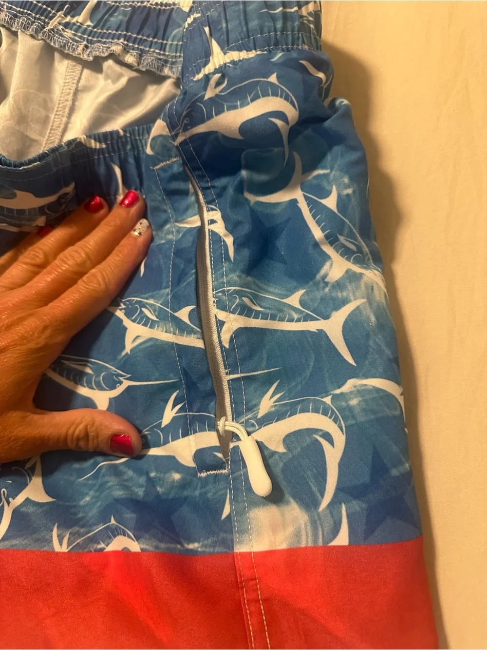 Men's Red White & Blue Flag-Style Swim Trunks